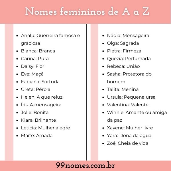 Nomes de bebês femininos e masculinos
