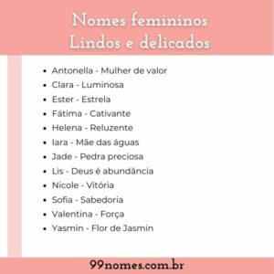 58 Nomes Femininos Lindos E Delicados – 99 Nomes